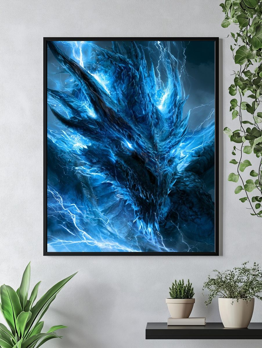 Electric Ice Dragon Illustration Poster. — room view 4