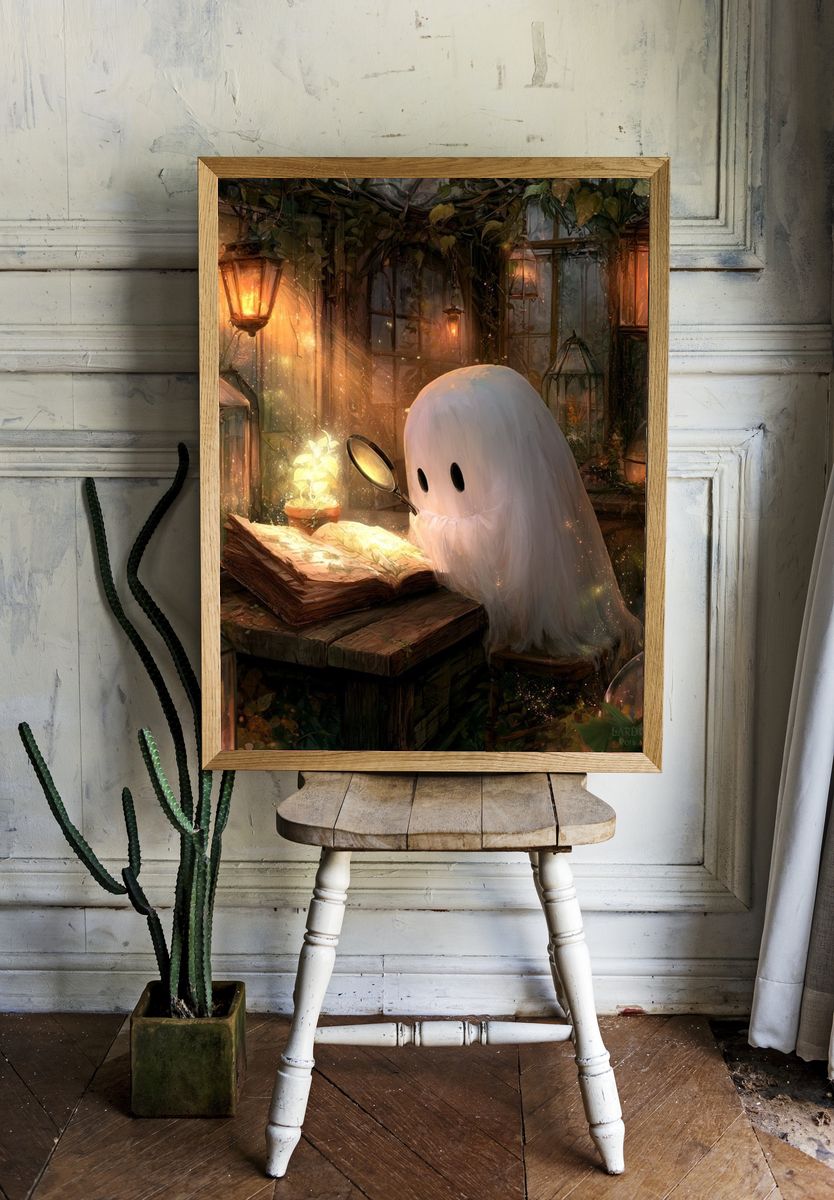 Ghost Reading in Lantern Garden Poster. room preview