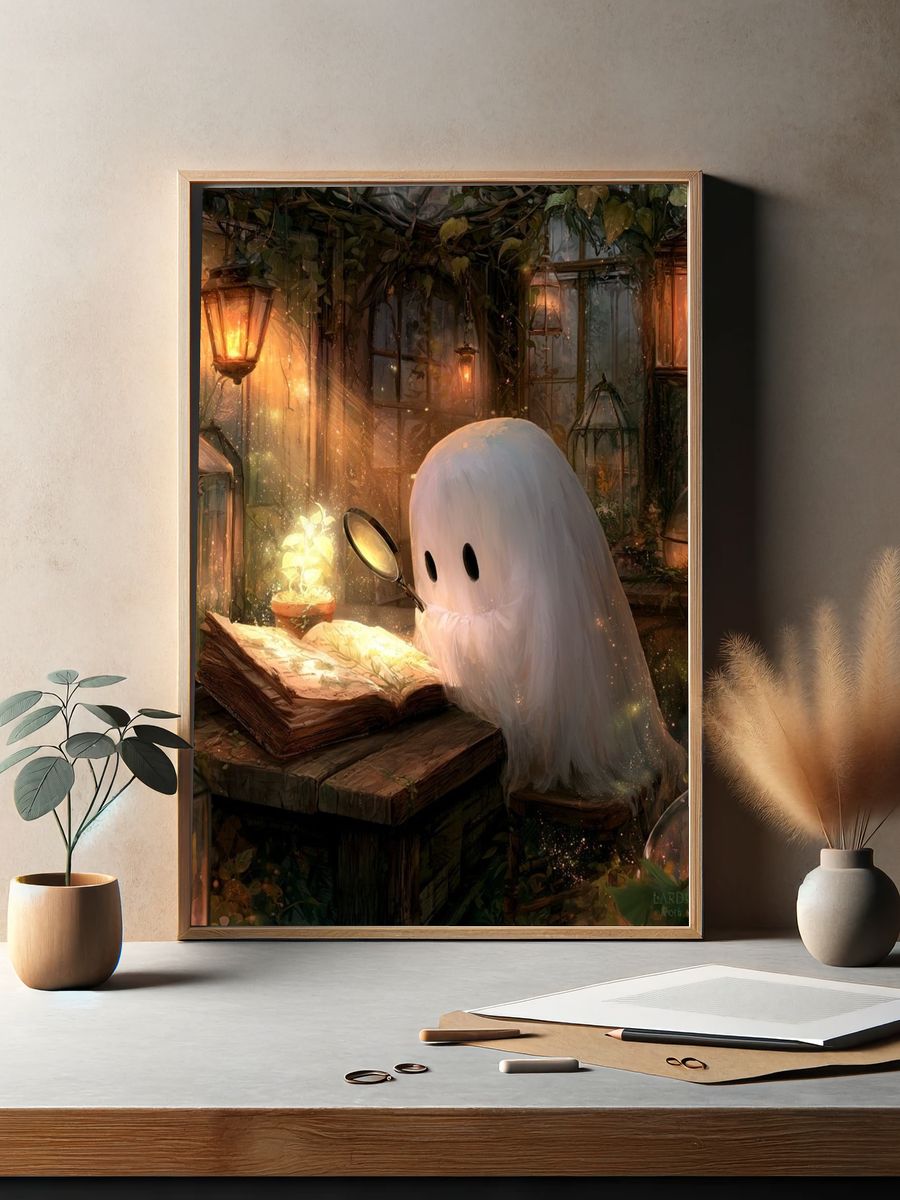 Ghost Reading in Lantern Garden Poster. — room view 2