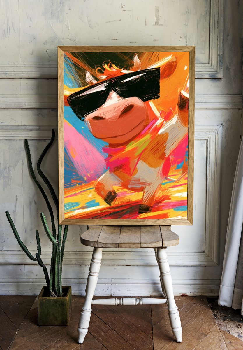 Cool Cow Dance Illustration Poster. room preview