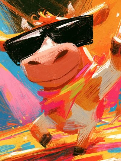 Cool Cow Dance Illustration Poster.