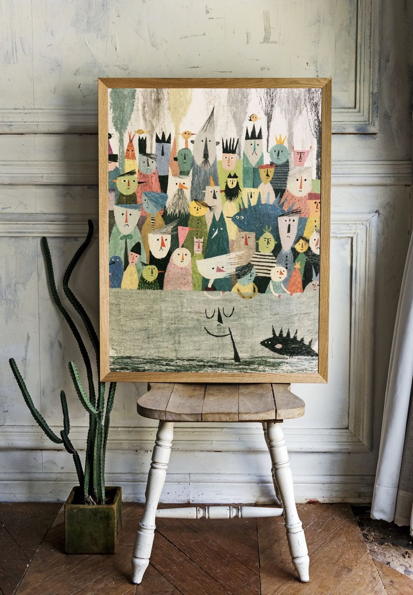 Whimsical Boat Crowd Illustration Poster. — room view 1