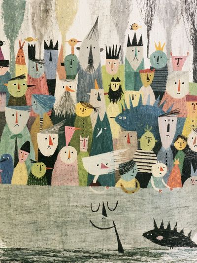Whimsical Boat Crowd Illustration Poster.