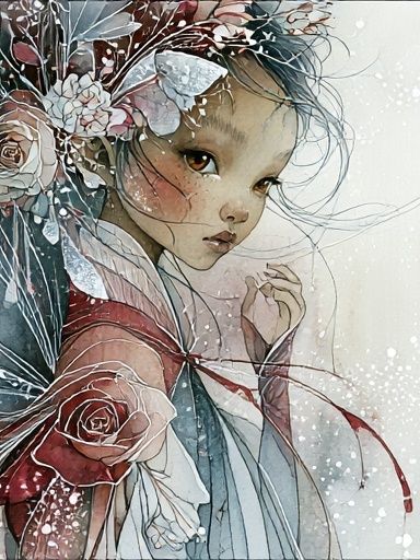 Floral Girl Portrait Illustration Poster. poster detail