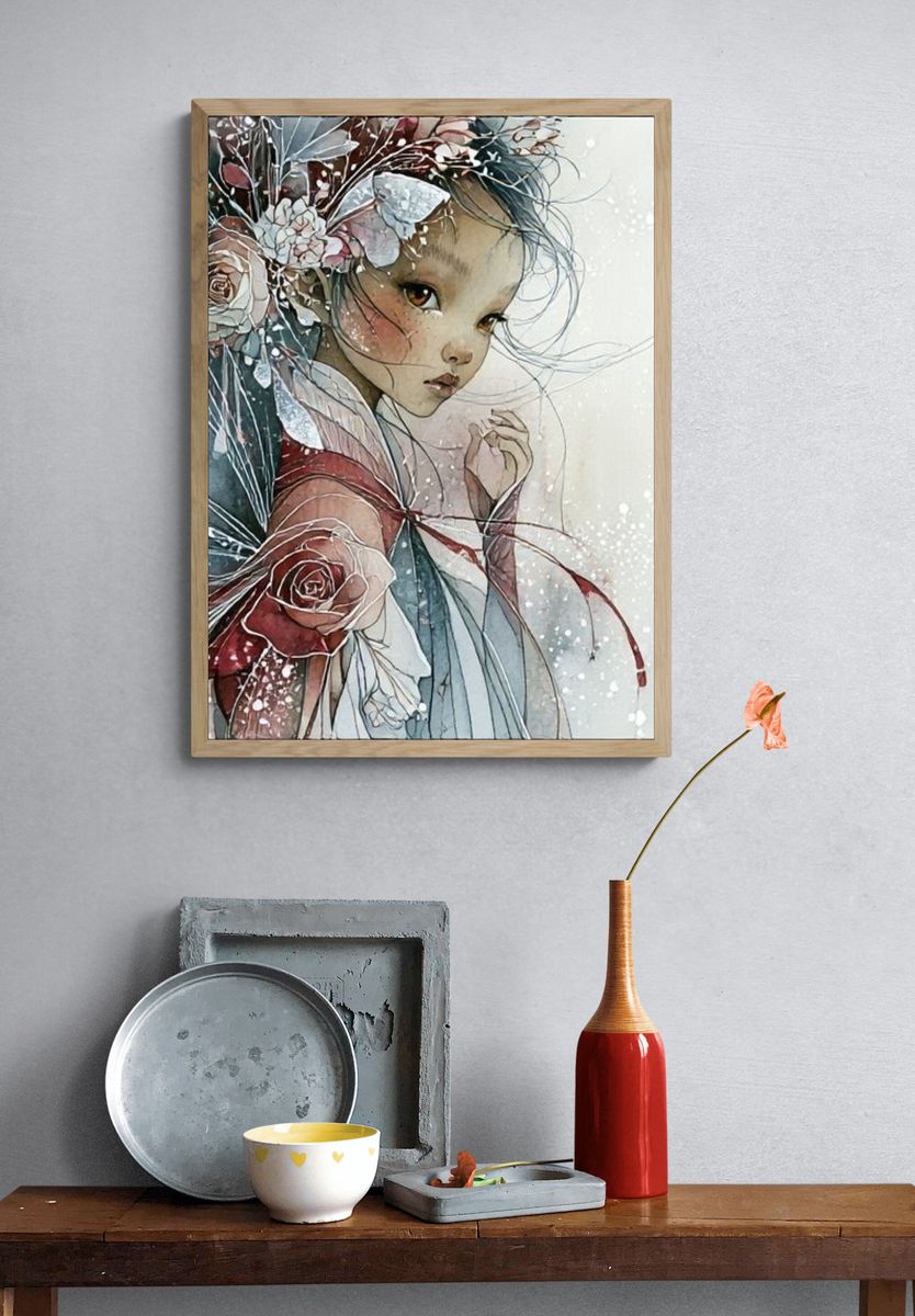 Floral Girl Portrait Illustration Poster. — room view 3