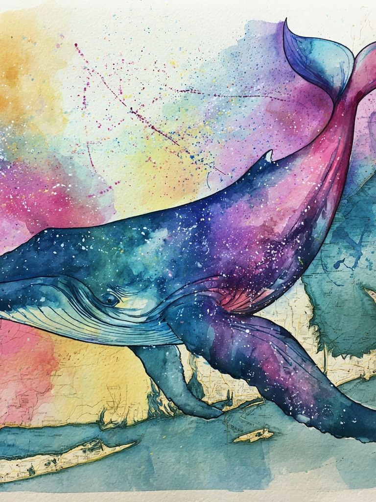 Cosmic Whale Watercolor Poster. poster detail