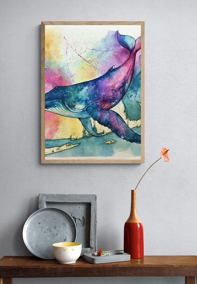 Cosmic Whale Watercolor Poster. — room view 3