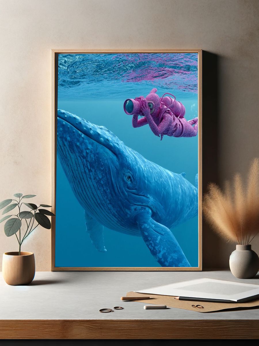 Whale Diver Underwater Illustration Poster. — room view 2