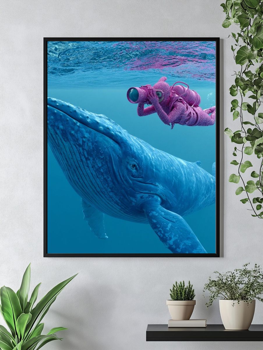 Whale Diver Underwater Illustration Poster. — room view 4