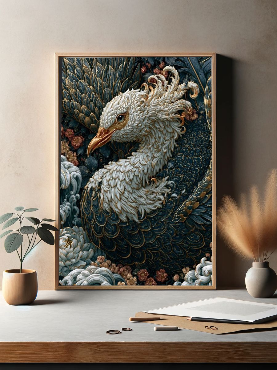 Phoenix Bird Illustration Poster. — room view 2