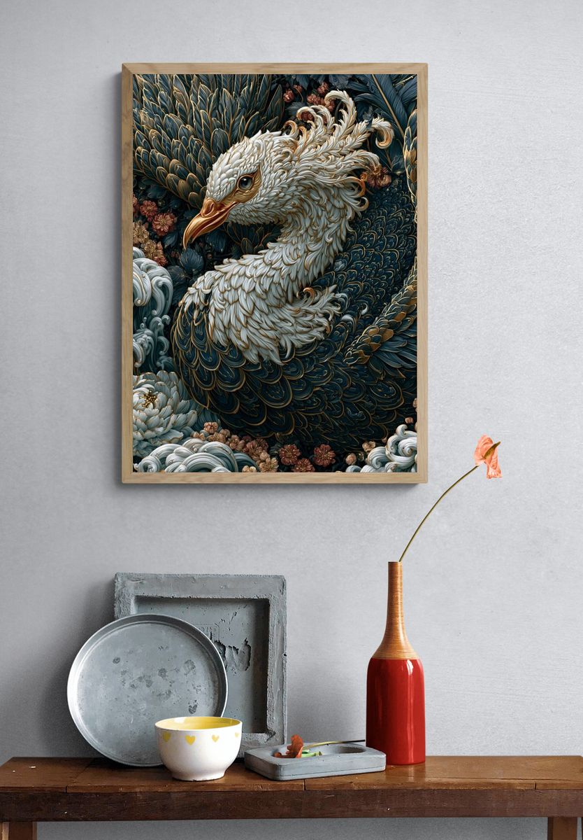 Phoenix Bird Illustration Poster. — room view 3