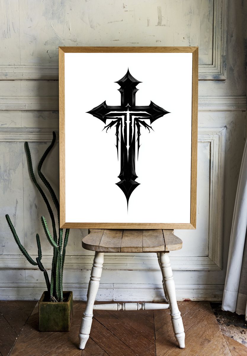 Gothic Cross Symbol Print. room preview