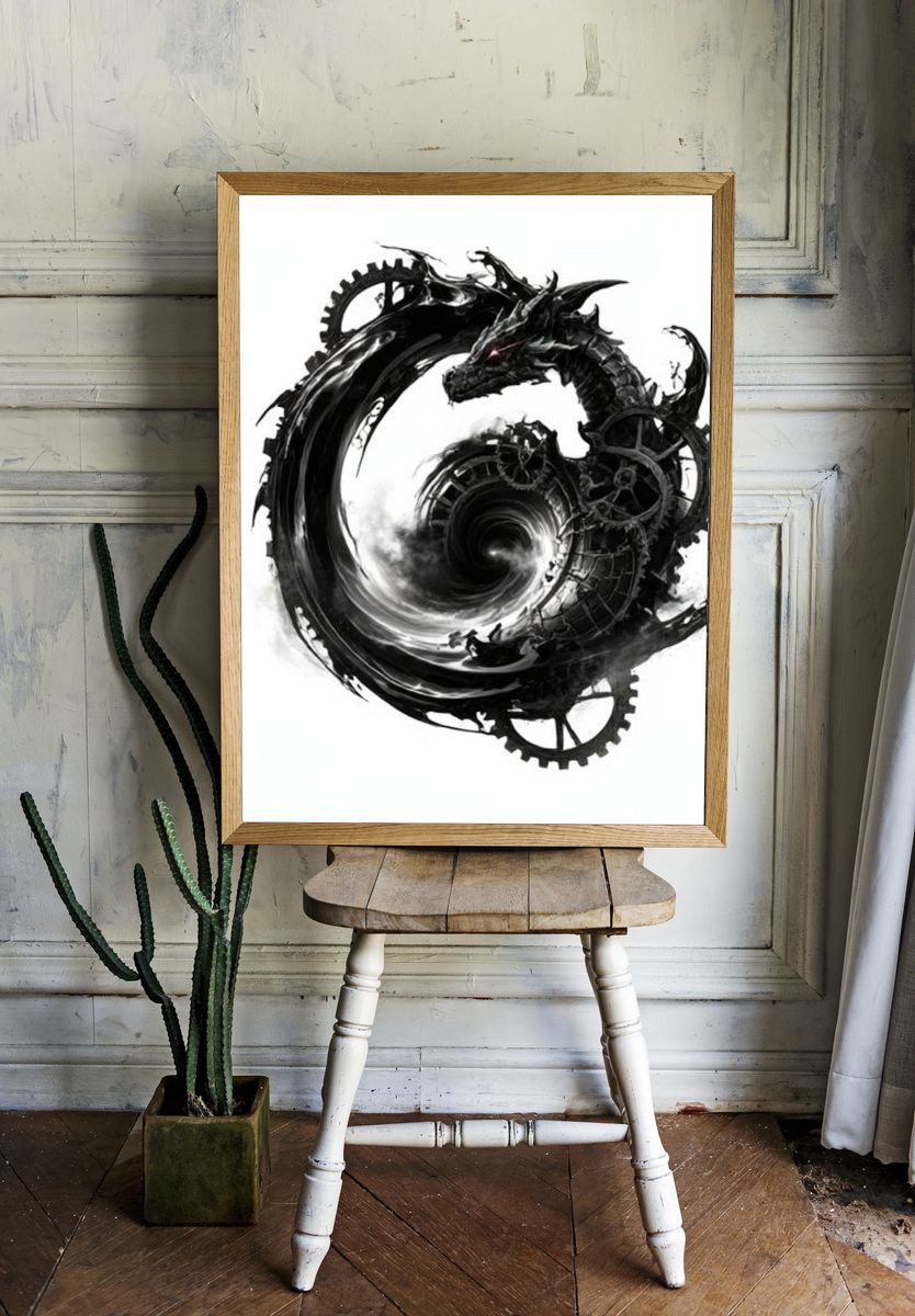 Mechanical Dragon Ink Print. room preview
