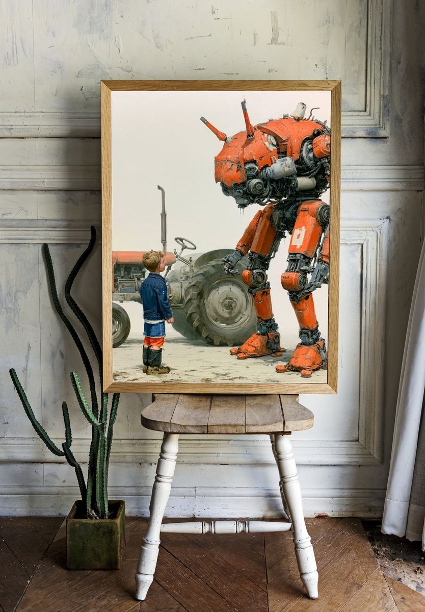 Boy and Robot Illustration Poster. — room view 1