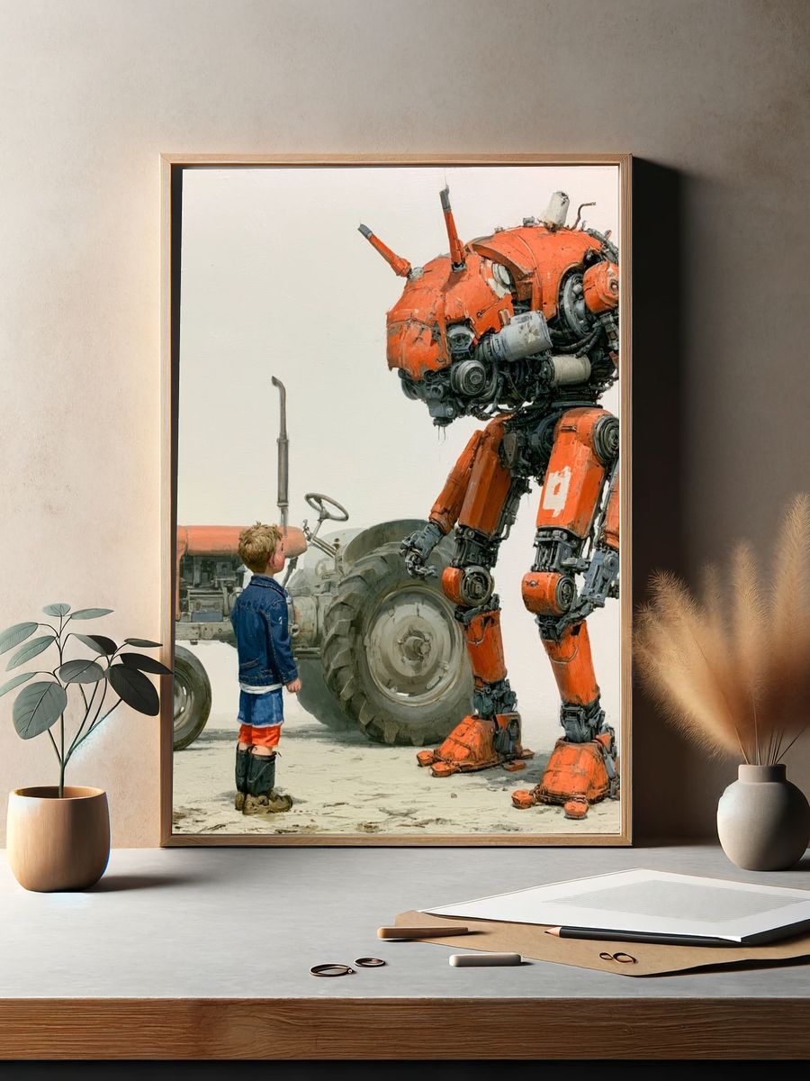 Boy and Robot Illustration Poster. — room view 2