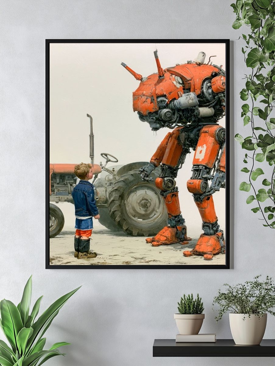 Boy and Robot Illustration Poster. — room view 4