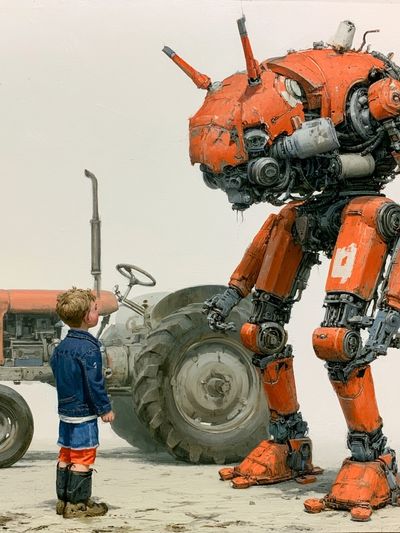 Boy and Robot Illustration Poster.