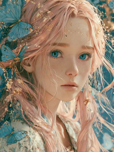 Butterfly Girl Portrait Print. poster
