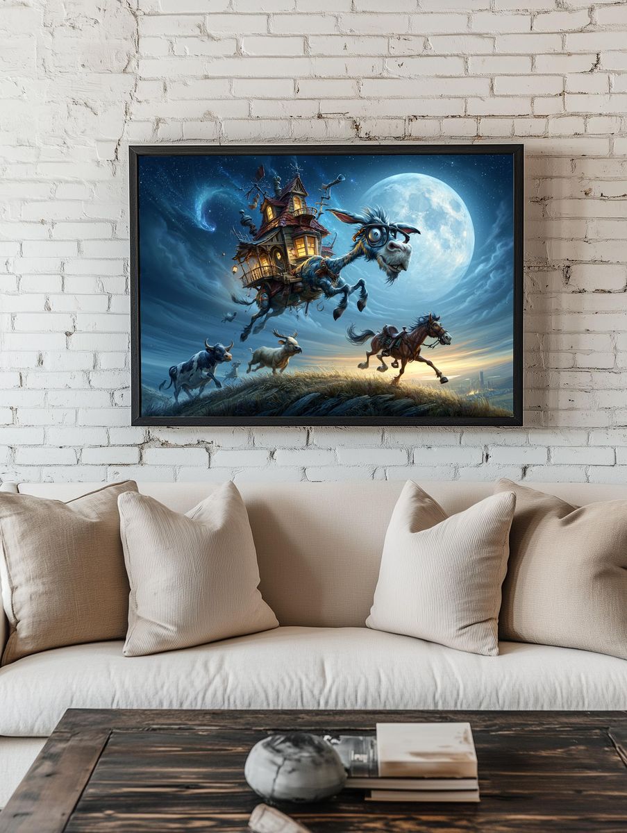 Flying Donkey Fantasy Illustration Poster. room preview