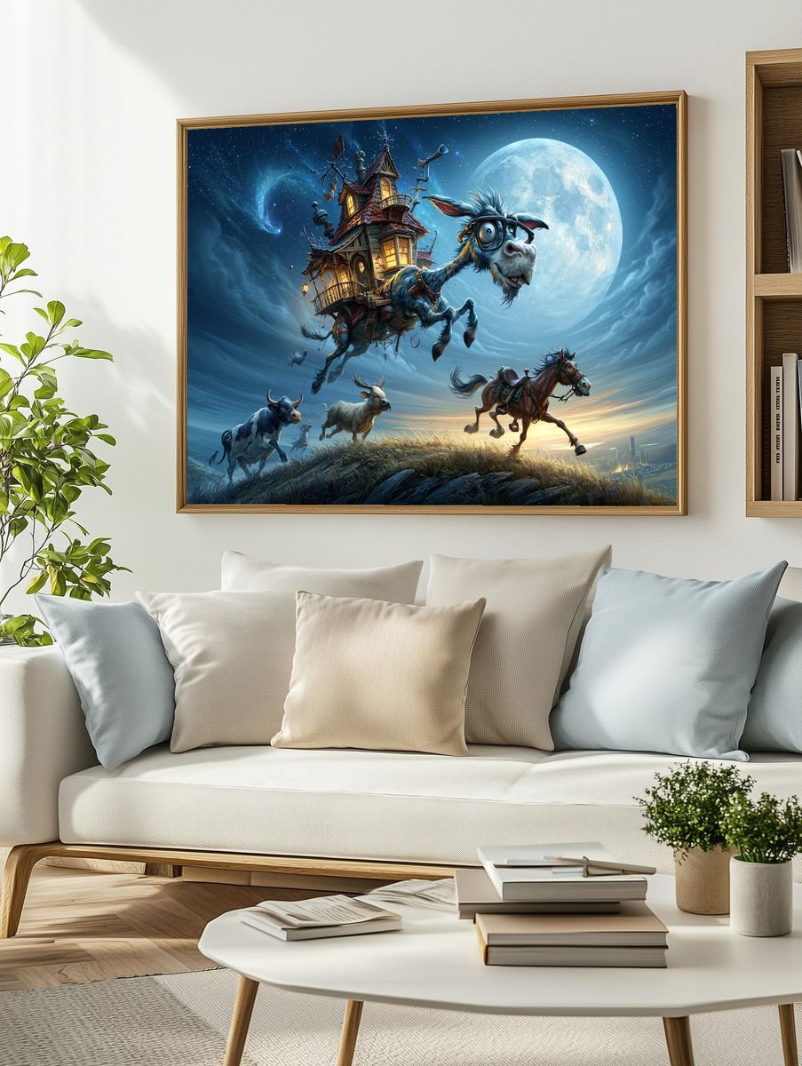 Flying Donkey Fantasy Illustration Poster. — room view 2