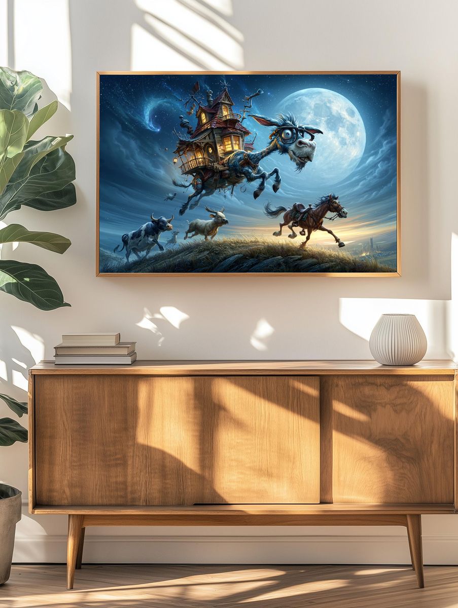 Flying Donkey Fantasy Illustration Poster. — room view 3