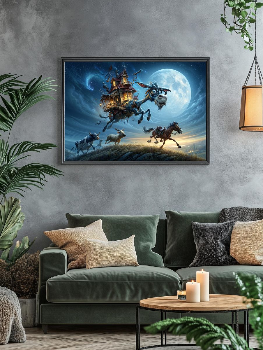 Flying Donkey Fantasy Illustration Poster. — room view 4