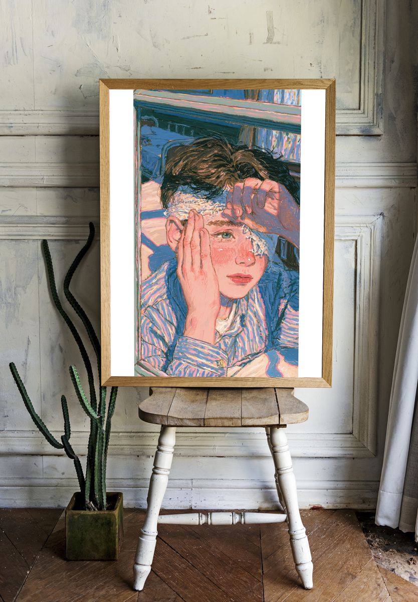 Contemplative Portrait Illustration Poster. room preview