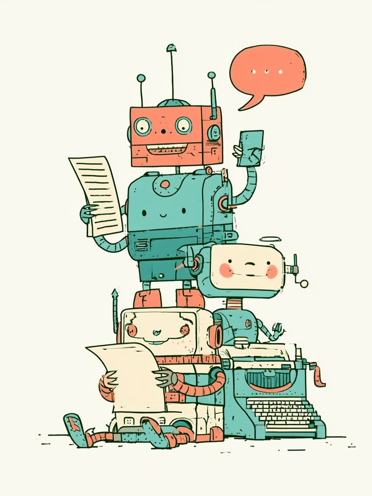 Friendly Robot Stack Illustration Poster. poster — illustration art