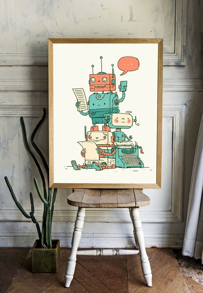 Friendly Robot Stack Illustration Poster. room preview