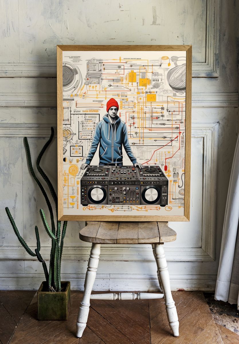 DJ Turntable Illustration Poster. room preview