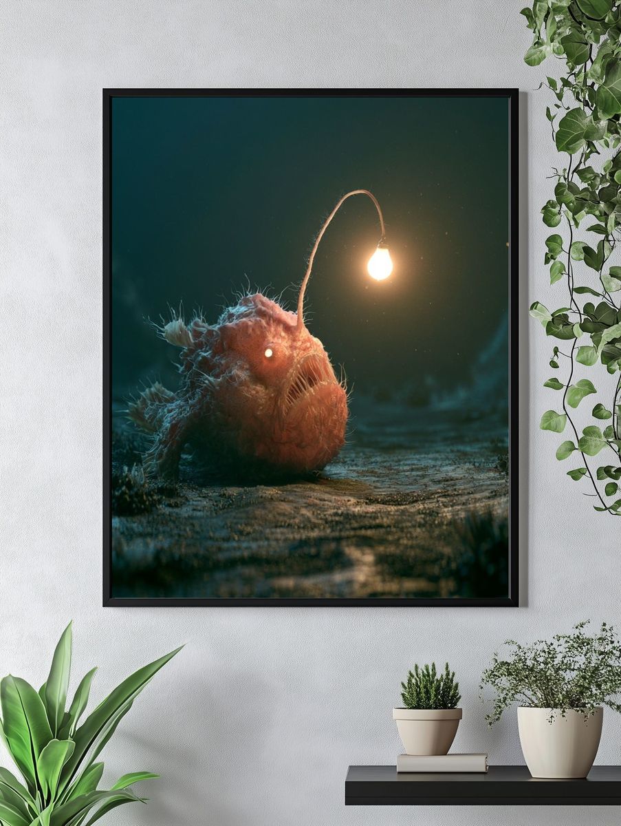 Anglerfish Underwater Illustration Poster. — room view 4