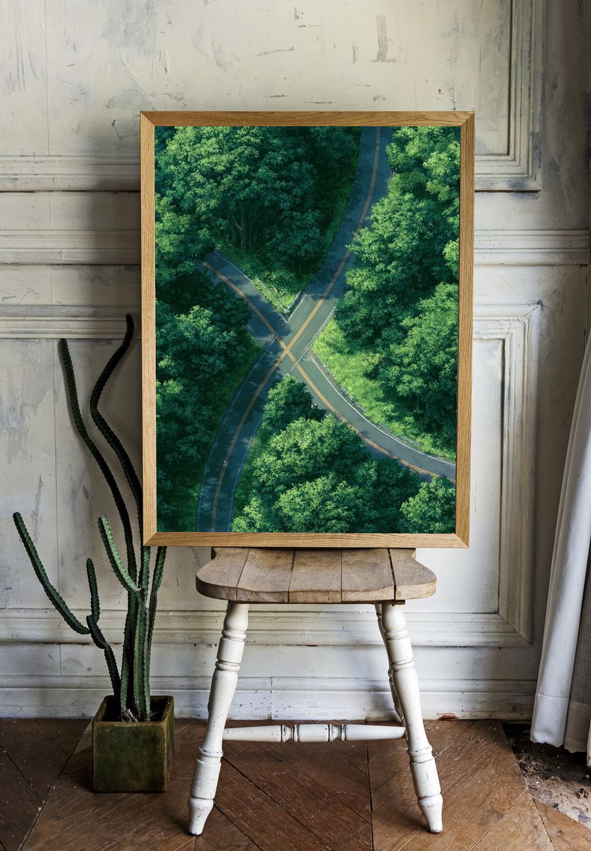 Forest Road Crossing Illustration Poster. room preview