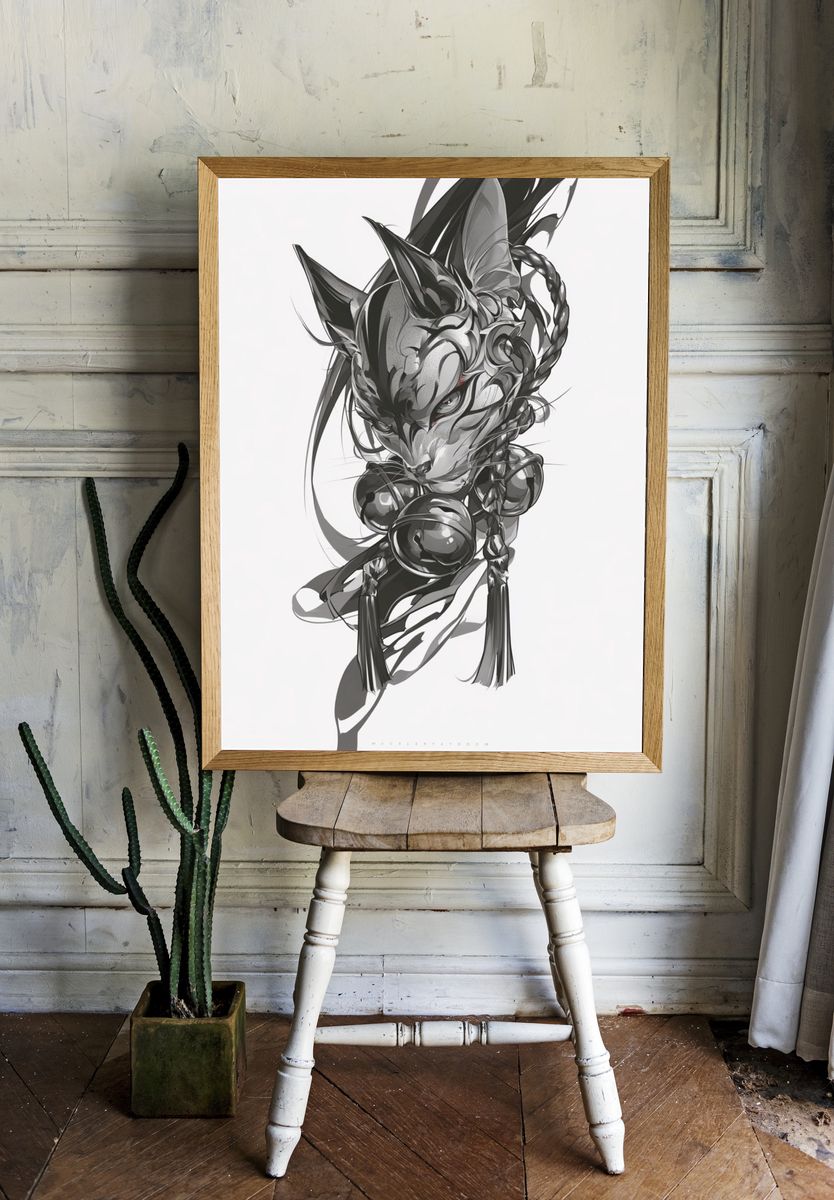 Abstract Cat Ink Poster. room preview