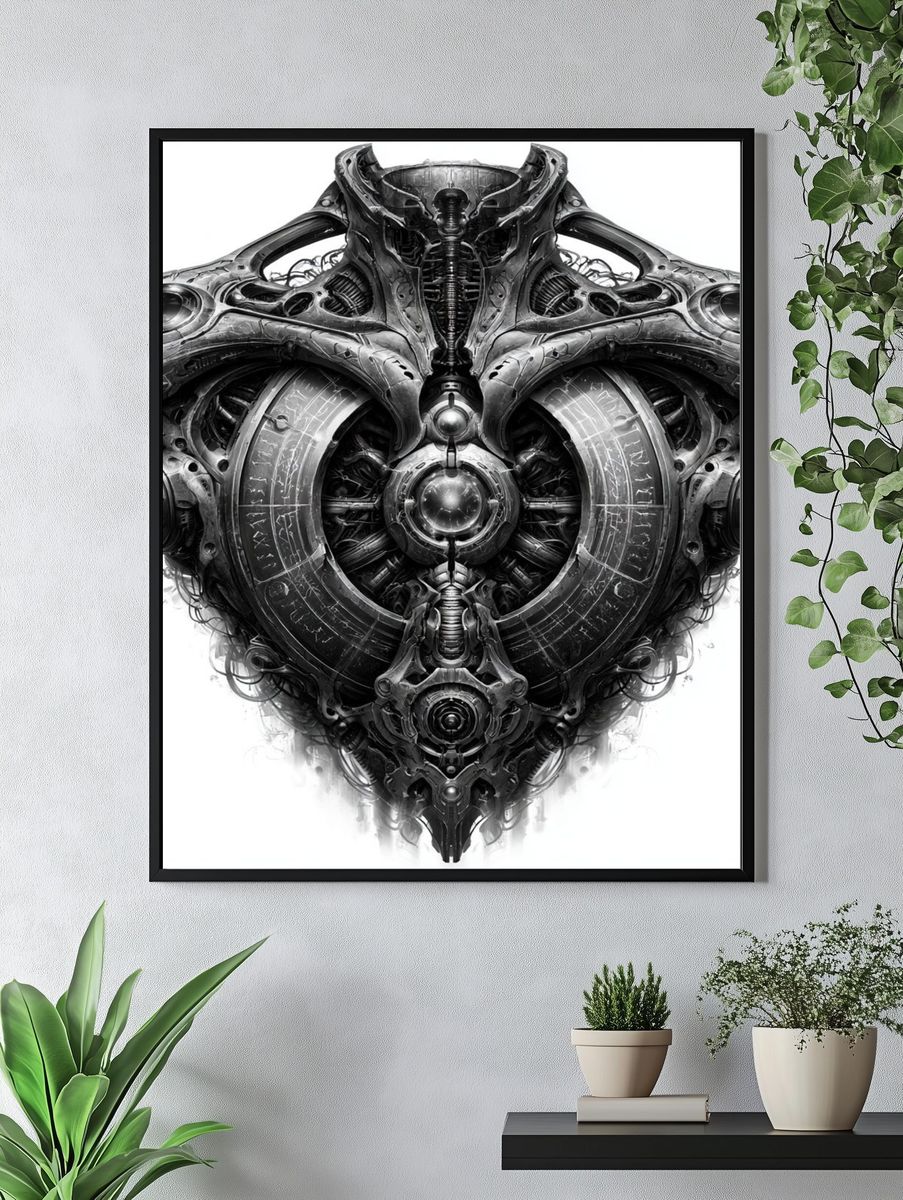 Mechanical Skull Abstract Print. — room view 4