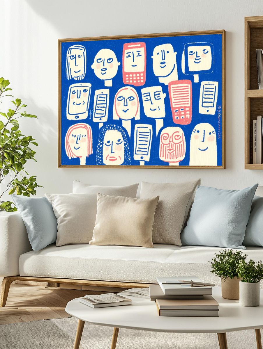 Playful Faces Illustration Poster. — room view 2
