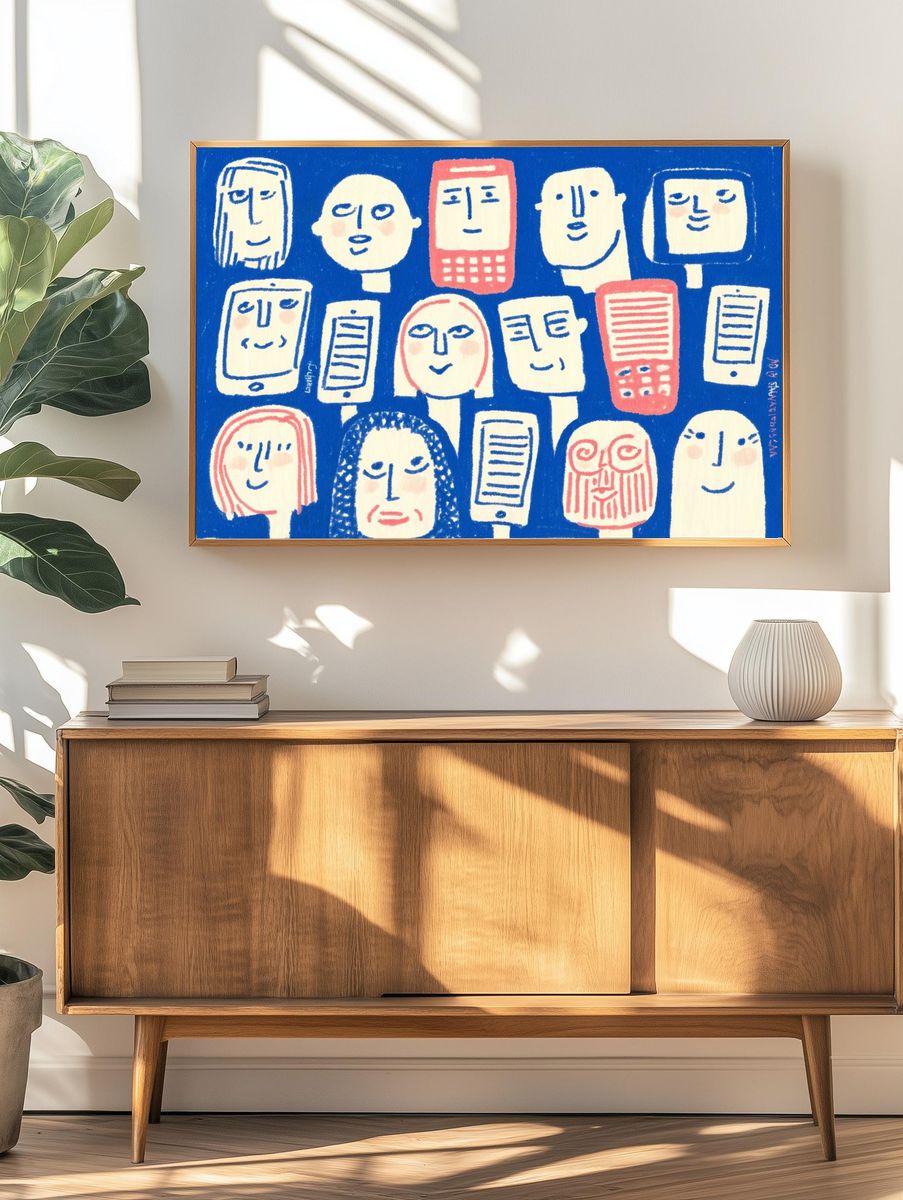 Playful Faces Illustration Poster. — room view 3