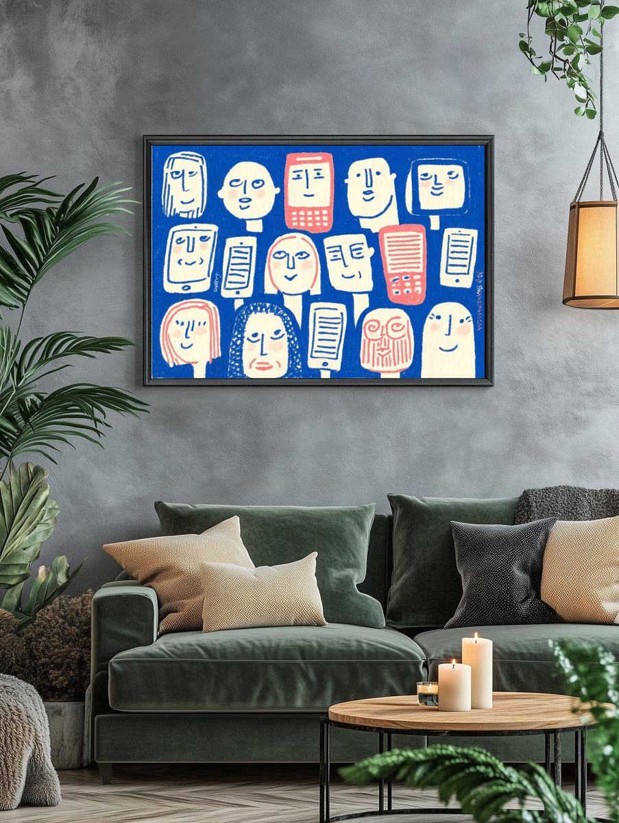 Playful Faces Illustration Poster. — room view 4
