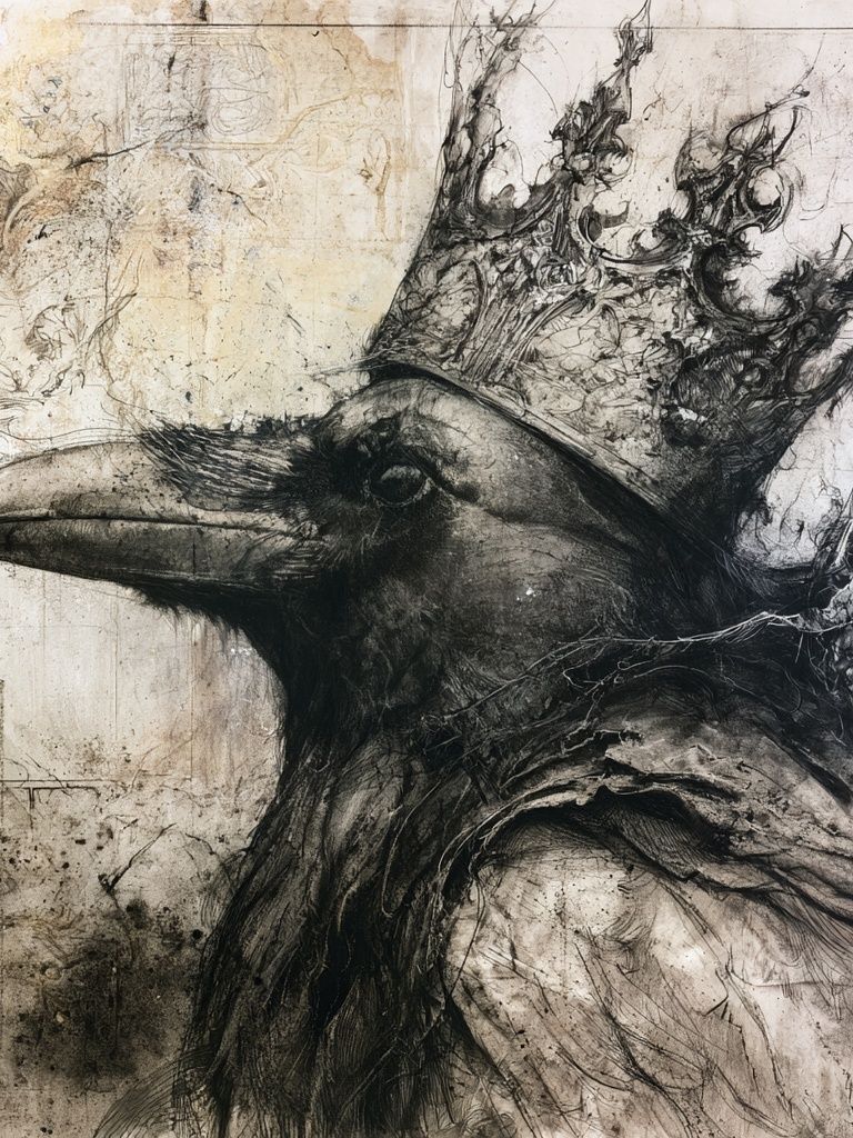 Crowned Raven Ink Poster. poster — illustration art