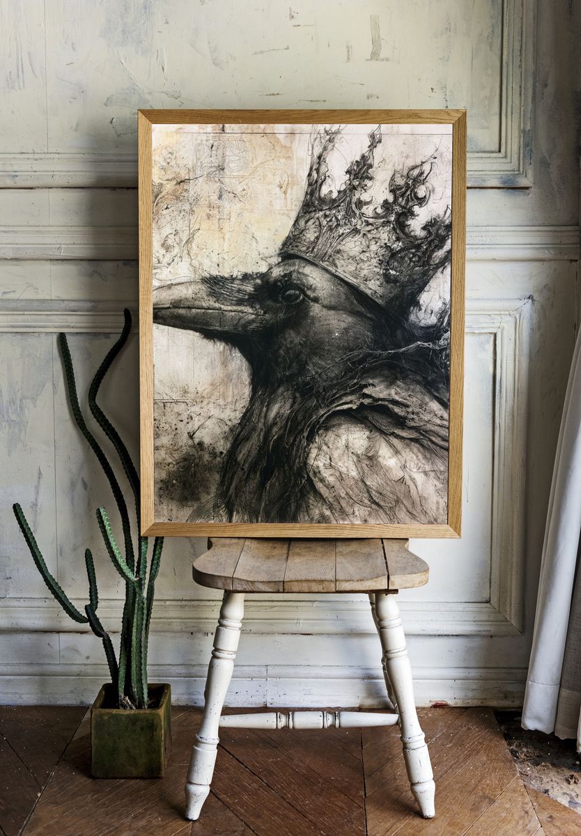 Crowned Raven Ink Poster. — room view 1