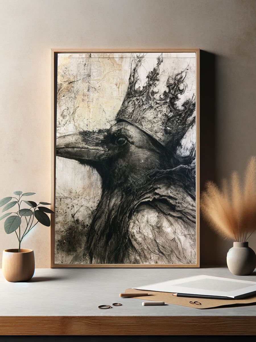 Crowned Raven Ink Poster. — room view 2