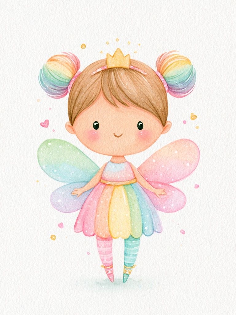 Rainbow Fairy Girl Illustration Poster. poster detail