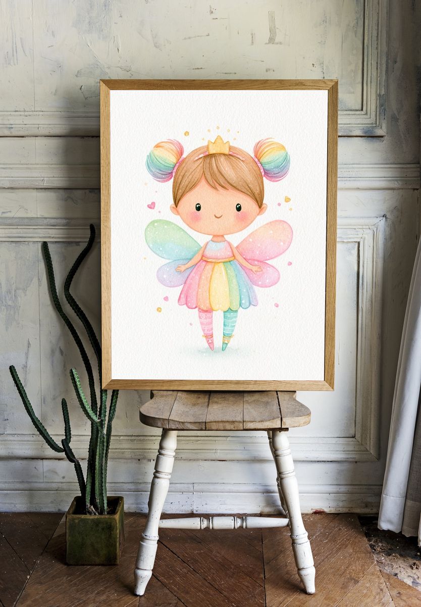 Rainbow Fairy Girl Illustration Poster. room preview