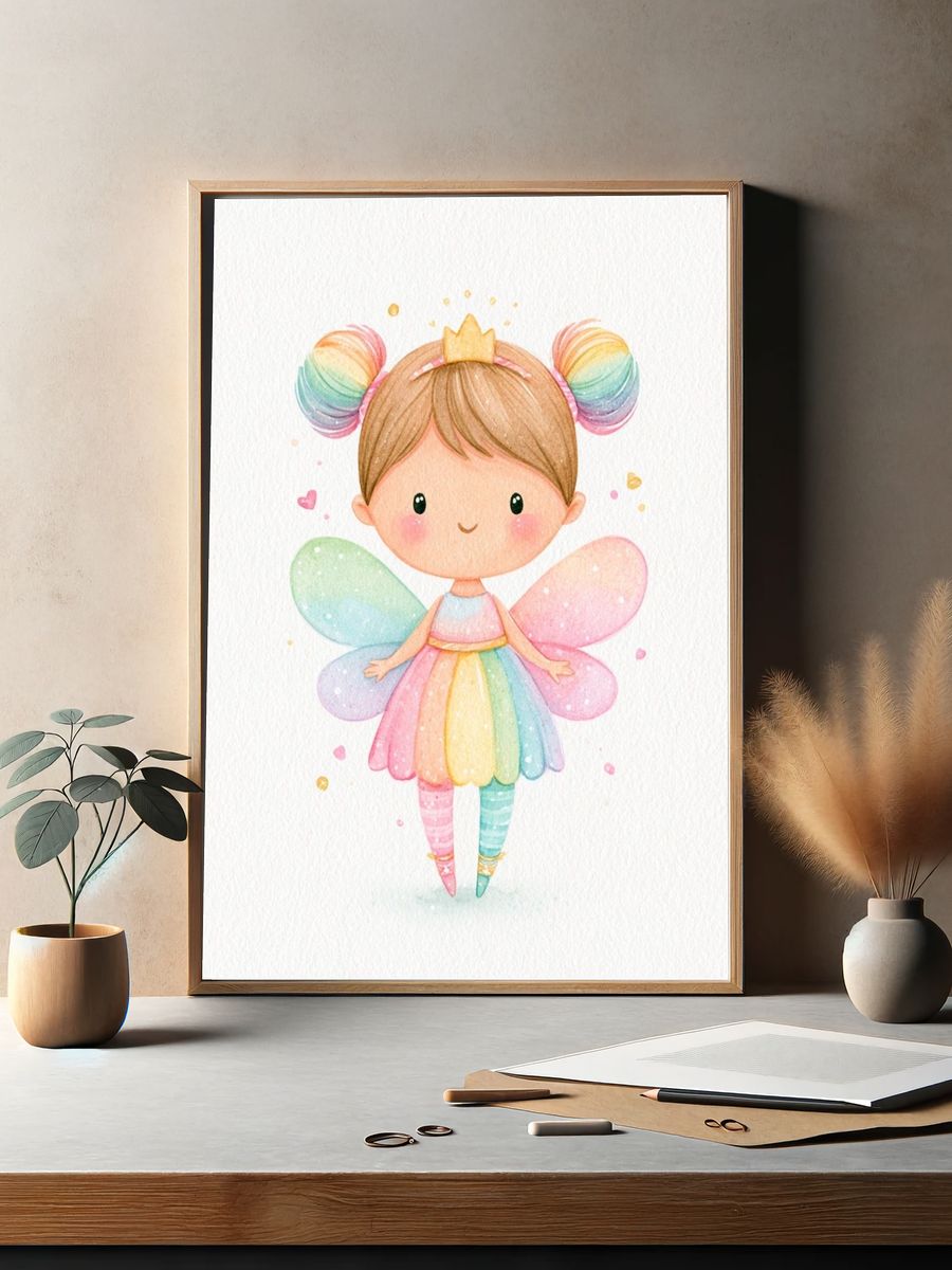 Rainbow Fairy Girl Illustration Poster. — room view 2