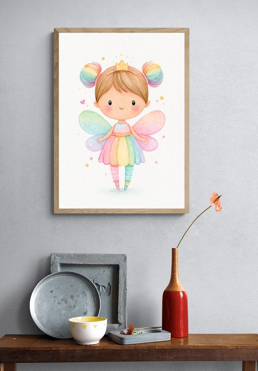 Rainbow Fairy Girl Illustration Poster. — room view 3