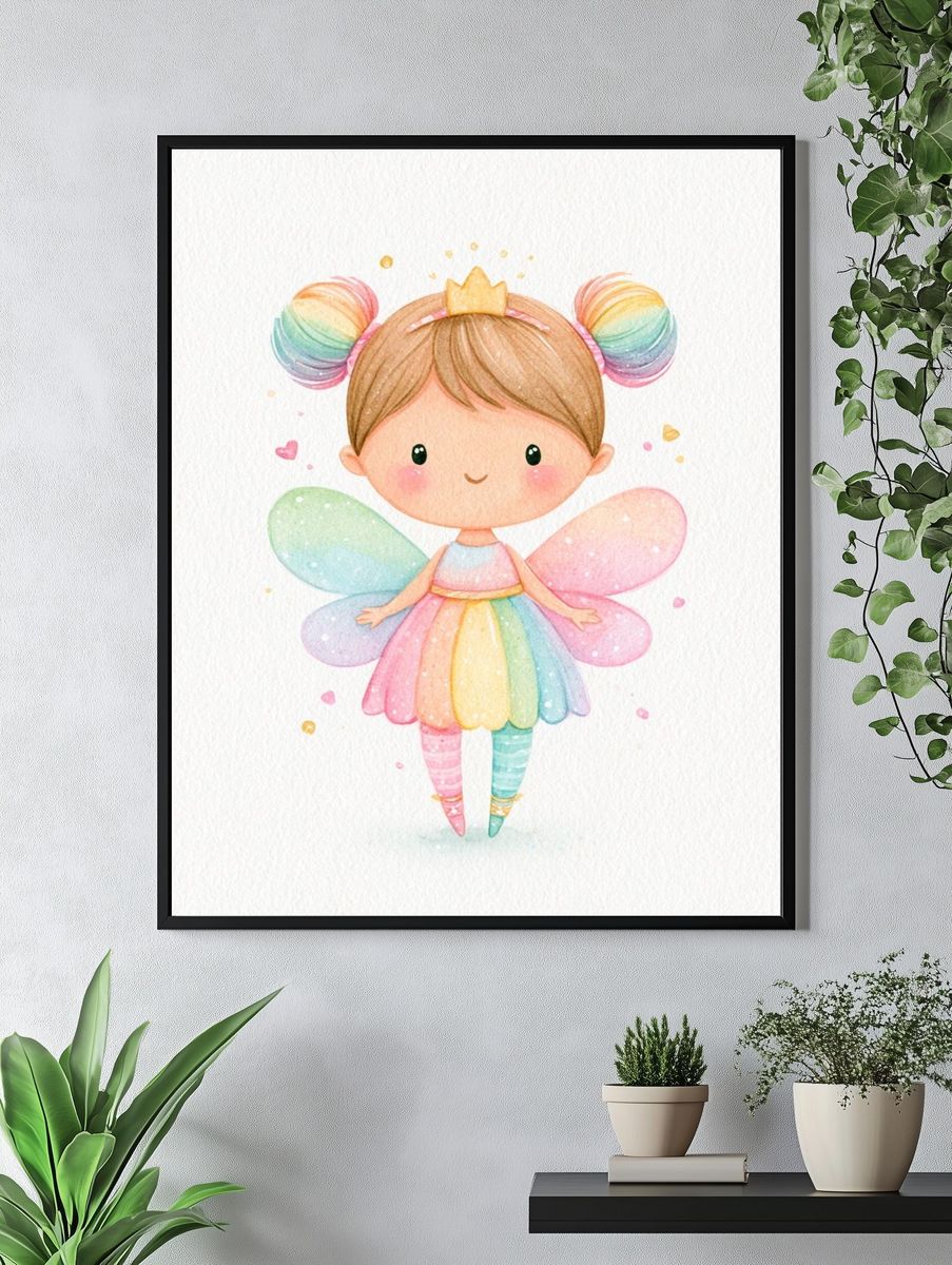 Rainbow Fairy Girl Illustration Poster. — room view 4