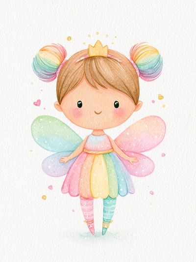 Rainbow Fairy Girl Illustration Poster.