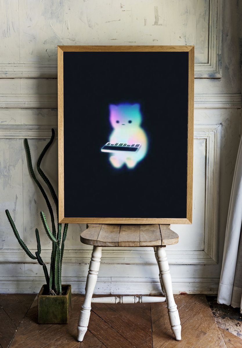 Neon Cat Keyboard Poster. — room view 1