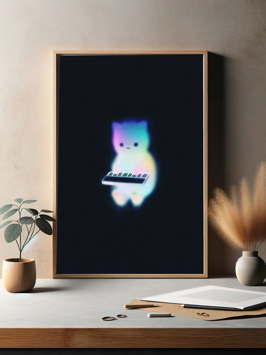Neon Cat Keyboard Poster. — room view 2