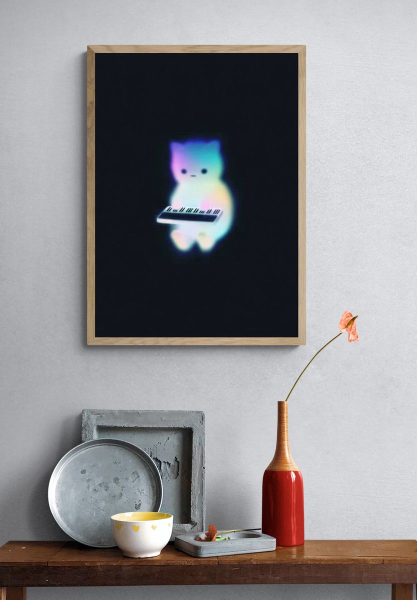 Neon Cat Keyboard Poster. — room view 3