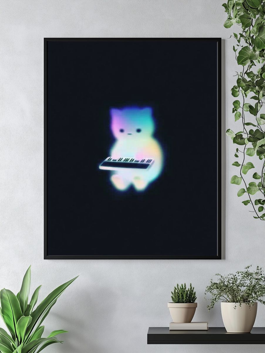 Neon Cat Keyboard Poster. — room view 4